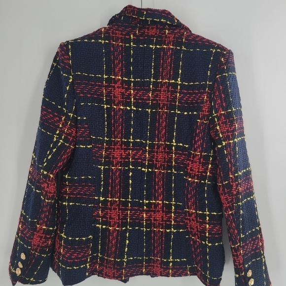 SMF Double- Breasted Plaid Tweed Jacket blazer w gold buttons super chic… - Picture 7 of 7